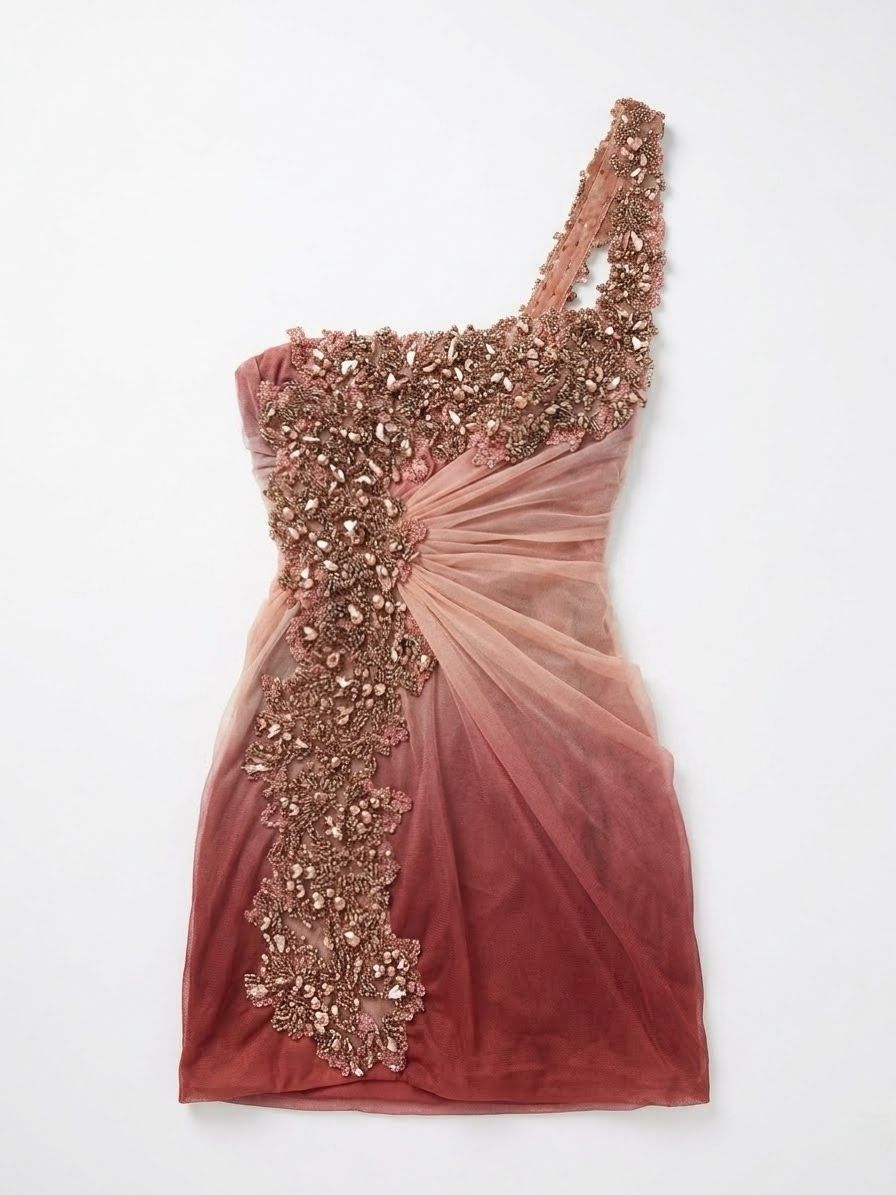 Vintage Beaded One-Shoulder Mini — Ema Savahl Couture
