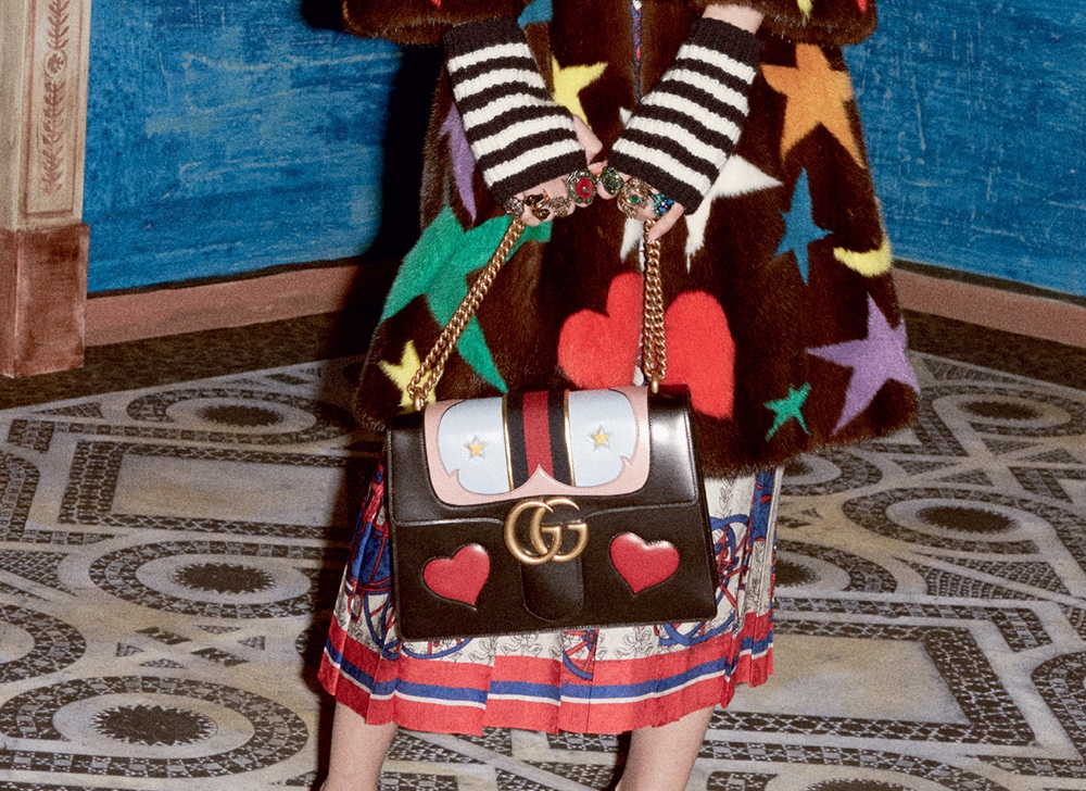 GG Marmont Heart Web Shoulder Bag — campaign star fur coat