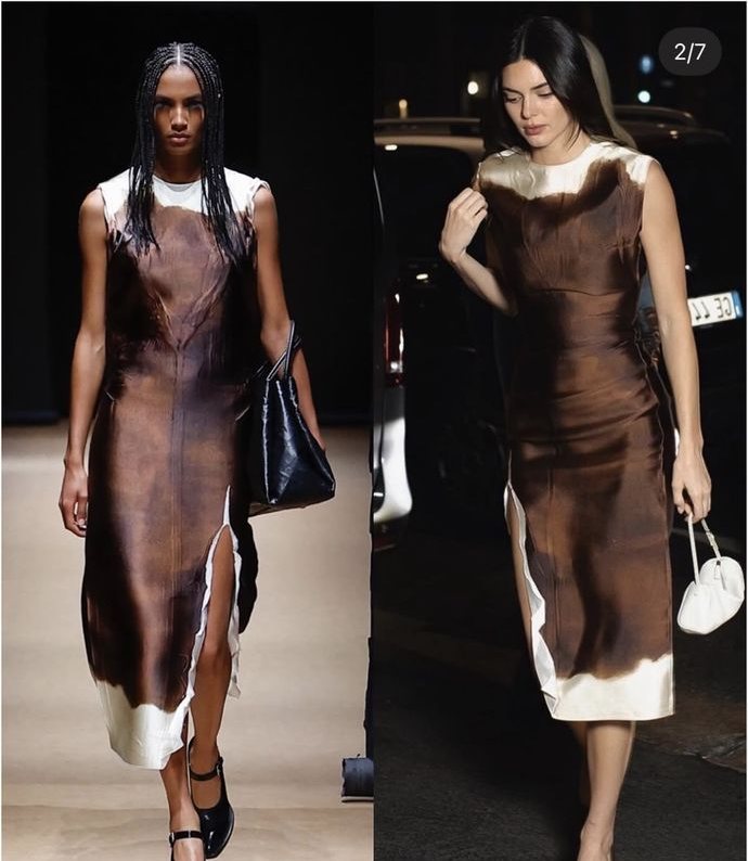 Painted Silk-Blend Midi Dress — runway kendall split