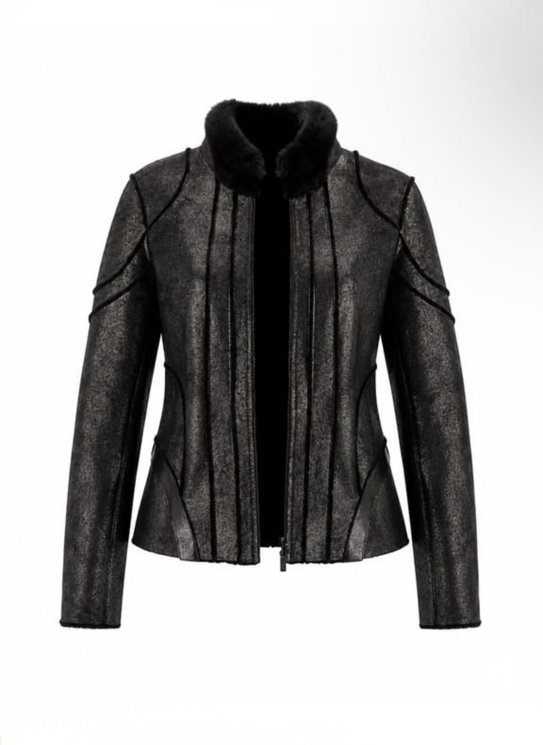 Metallic Leather Shearling Jacket — Roberto Cavalli