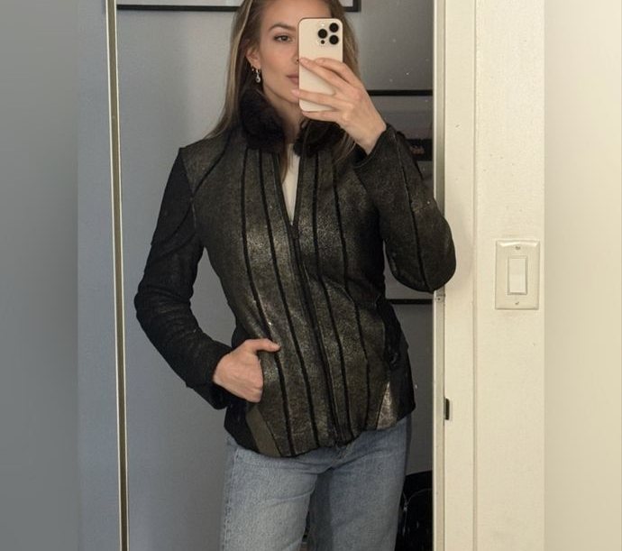 Metallic Leather Shearling Jacket — mirror front