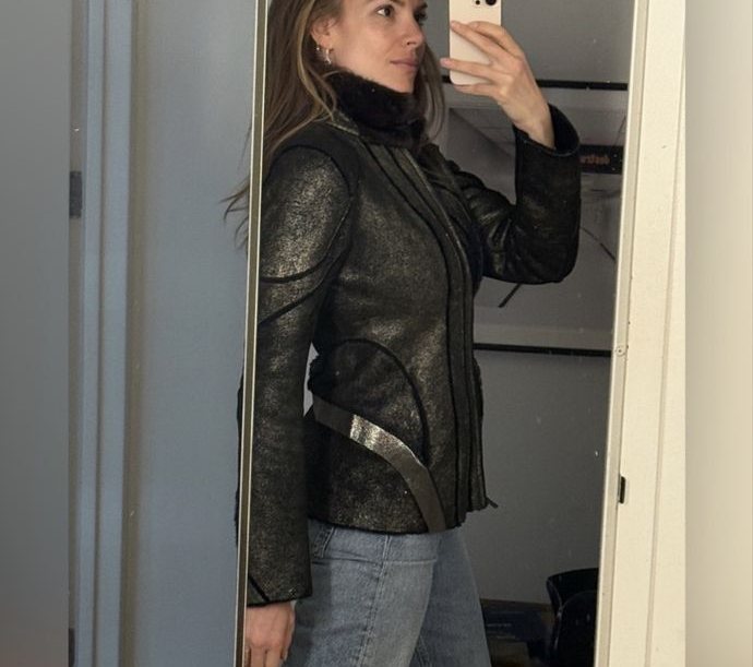 Metallic Leather Shearling Jacket — mirror side
