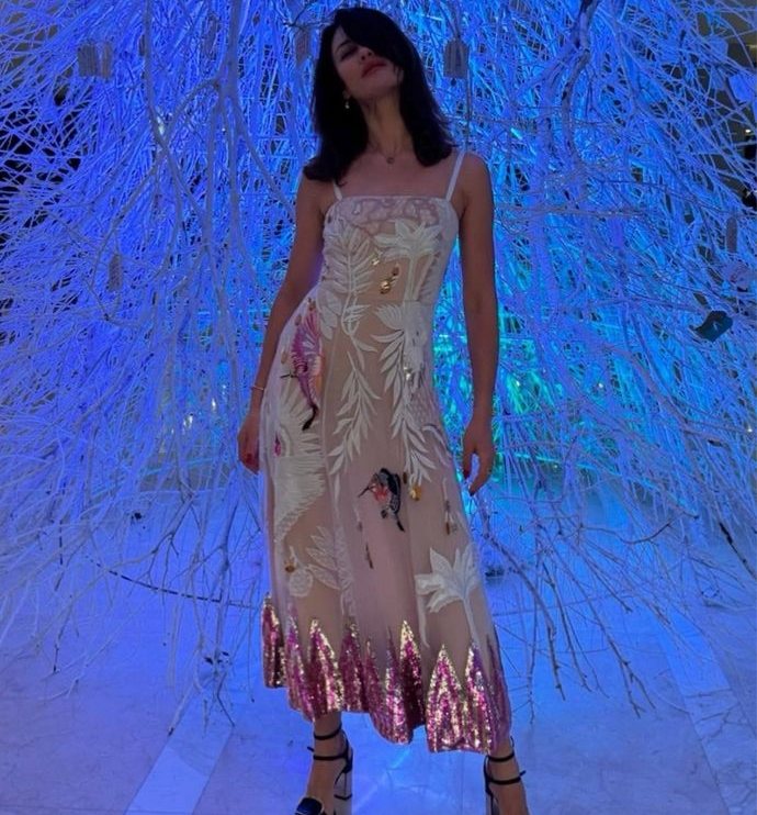 Opera Strappy Dress — editorial blue branches