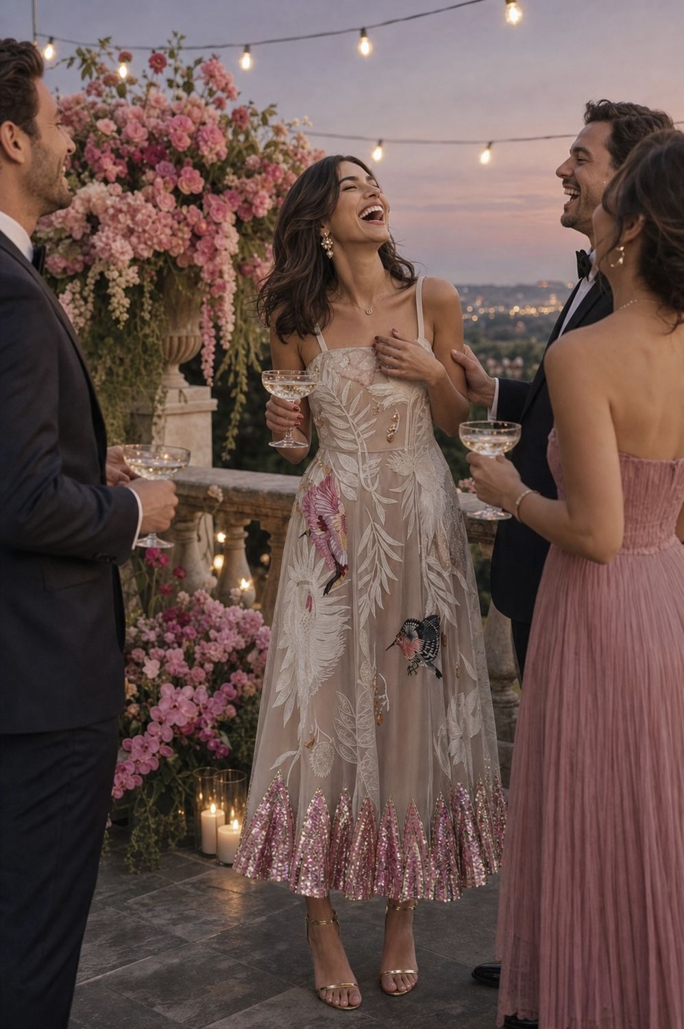 Opera Strappy Dress — styled terrace sunset